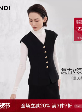 [黑天鹅系列]LANDI黑色简约赫本优雅复古V领修身马甲女2025秋新品
