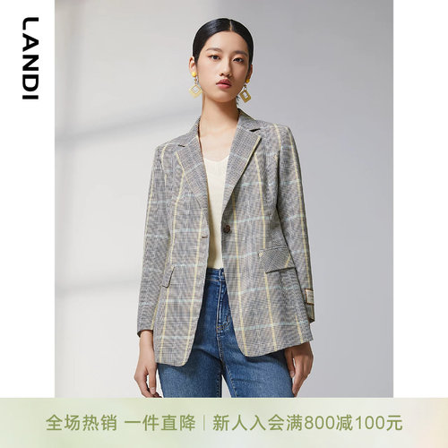 格纹修身羊毛休闲西装外套