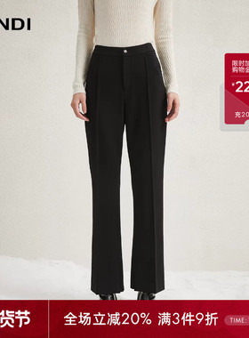 [实穿百搭]LANDI蓝地黑色修身显瘦高腰微喇裤女休闲长裤冬新品