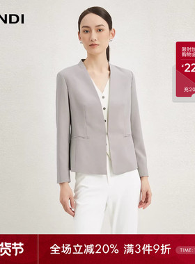 LANDI蓝地新中式浅灰色小西装套裙女收腰西服连衣裙春新品