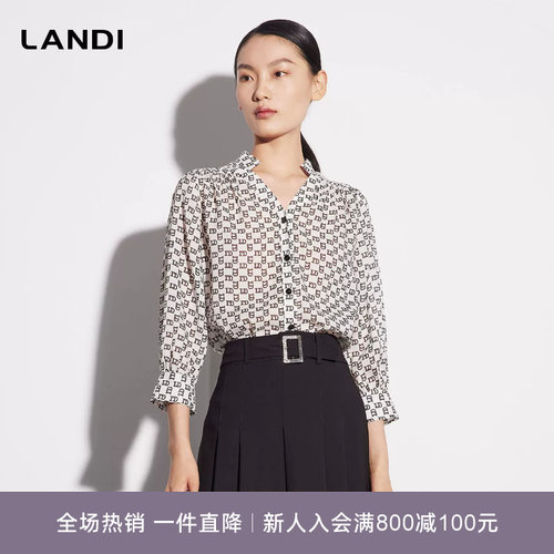 七分袖LD字母印花小立领衬衫