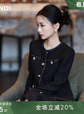 [重工肌理]LANDI蓝地绵羊毛金葱小香风圆领短外套女套裙秋冬新品