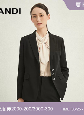 LANDI蓝地黑色职场通勤三粒扣收腰显瘦职业正装女西装外套秋新品