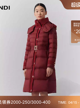 LANDI蓝地红色气质立领连帽高级感收腰鹅绒羽绒服女中长款冬新品