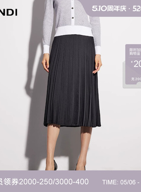 LANDI蓝地 重磅面料 黑色高腰百褶裙女中长款半身裙有内衬春新品