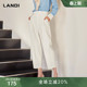 女春新品 LANDI蓝地柔光白色裤 中线设计显高显瘦高腰宽松休闲裤