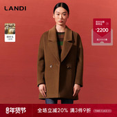 LANDI蓝地鎏金棕西装 领茧型宽松气质绵羊毛大衣女毛呢外套冬新品