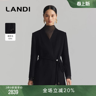[商场同款]LANDI无领西装式山羊绒羊毛大衣女中长款外套冬新品