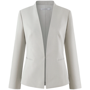 LANDI蓝地新中式浅灰色小西装套裙女收腰西服连衣裙春新品