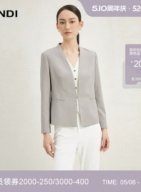 LANDI蓝地新中式浅灰色小西装套裙女收腰西服连衣裙春新品