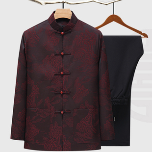 中老年春秋外套男中国风唐装爸爸宽松老人中式复古爷爷冬装薄棉衣