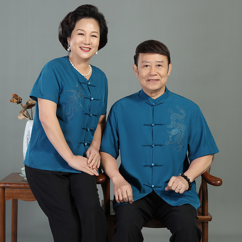 父亲婚宴礼服情侣装中国风夏季爷爷奶奶老人过寿生日唐装男中老年