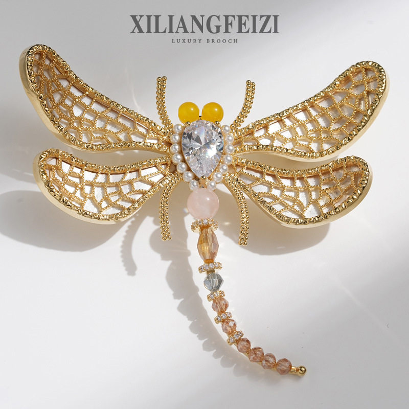 西凉妃子正品玫瑰故事刘亦菲同款玛瑙蜻蜓胸针高档锆石胸花气质女