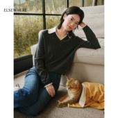 云舒衫 珂思商场同款 羊毛桑蚕丝时尚 翻V领套头针织女秋季 新款