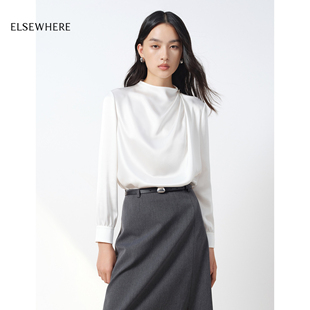 【三醋酸】ELSEWHERE珂思商场同款质感荡领衬衫上衣2026春季新款