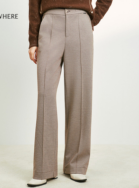 ELSEWHERE珂思【商场同款】美拉德阔腿直筒糯米裤女冬季新款