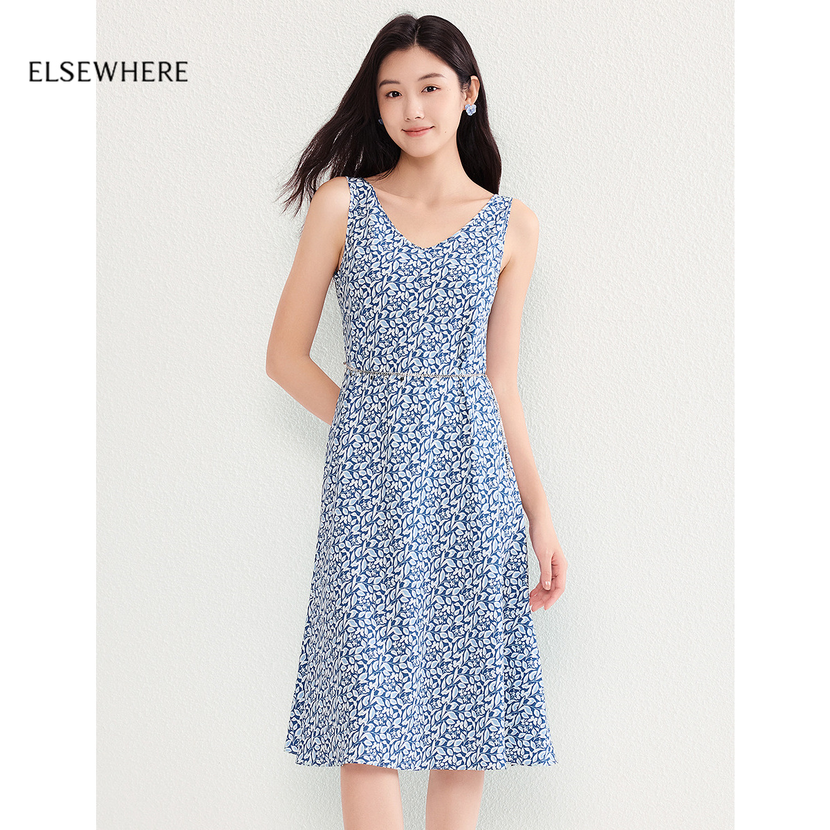 ELSEWHERE珂思【商场同款】时尚修身无袖碎花背心连衣裙女夏新款