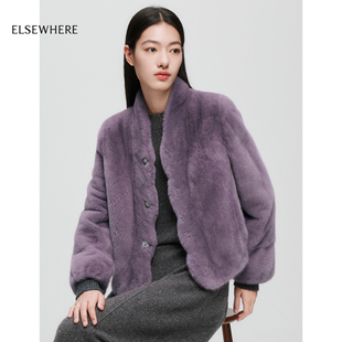 新款 ELSEWHERE珂思 皮草裘皮外套女25冬季 水貂毛时尚 商场同款