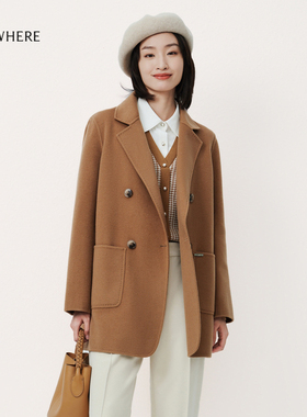 【绵羊毛+桑蚕丝】ELSEWHERE珂思商场同款双面毛呢大衣女外套冬款