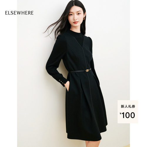 长袖连衣裙配腰带ELSEWHERE珂思