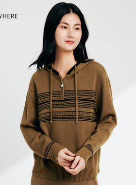 ELSEWHERE珂思【商场同款】绵羊毛休闲连帽针织衫毛衫冬季新款
