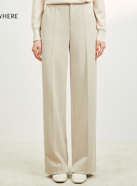 ELSEWHERE珂思【商场同款】美拉德阔腿直筒糯米裤女冬季新款