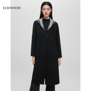 【羊毛桑蚕丝】ELSEWHERE珂思商场同款毛呢大衣女外套2025冬新款