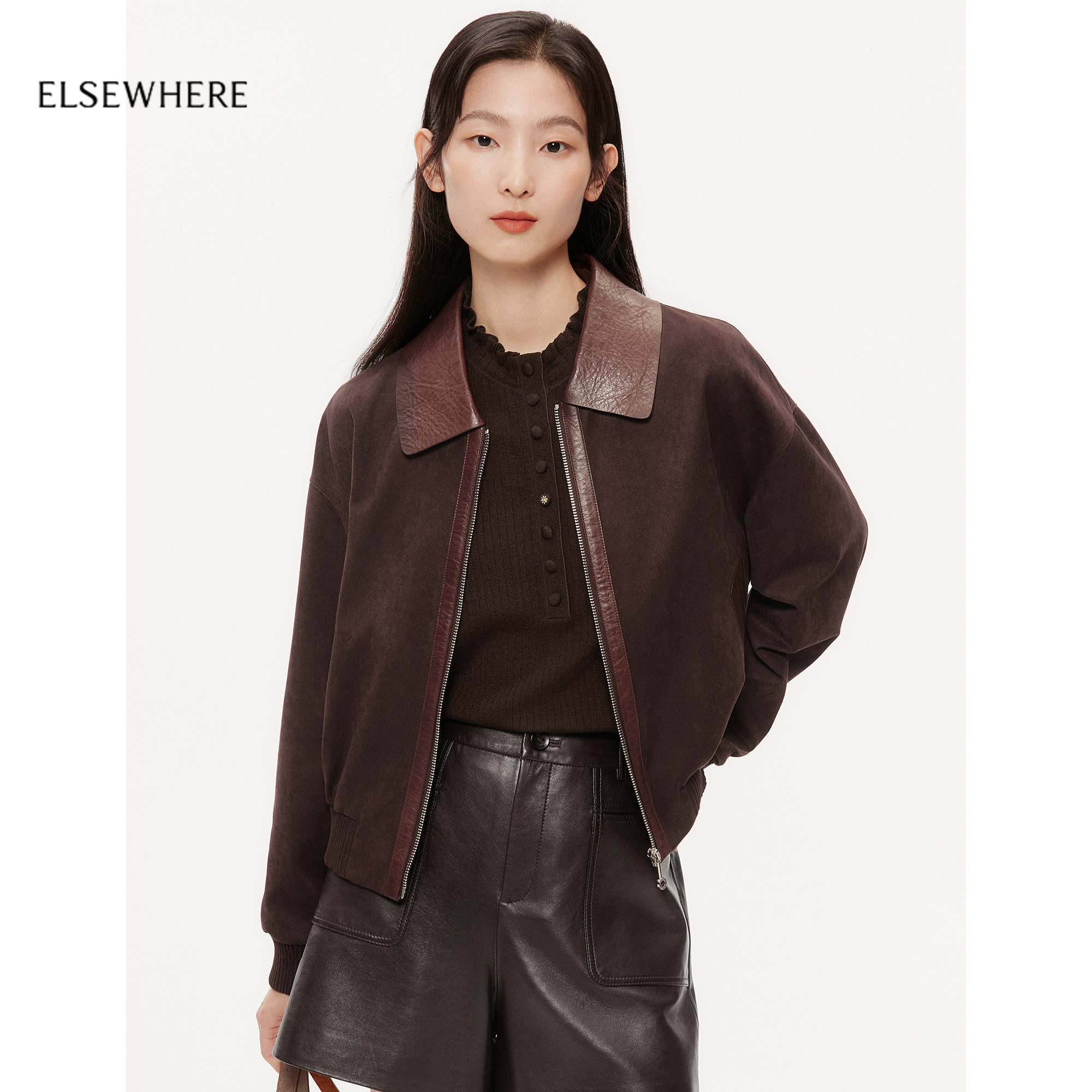 珂思羊皮革时尚廓形外套