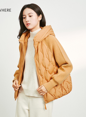 【白鹅绒】ELSEWHERE珂思商场同款拼接短款羽绒服女外套冬新款