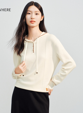 【绵羊毛x桑蚕丝】ELSEWHERE珂思商场同款连帽羊毛衫女秋毛衣