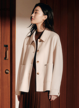 【美丽诺羊毛】ELSEWHERE珂思商场同款淡橙色绵羊毛呢大衣女秋季