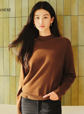 【绵羊毛x山羊绒】ELSEWHERE珂思立体提花羊绒衫女冬打底毛衣