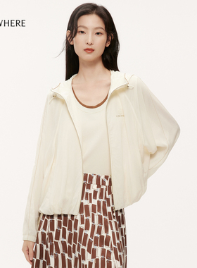 ELSEWHERE珂思【商场同款】抽绳连帽白色长袖外套女2025秋季新款