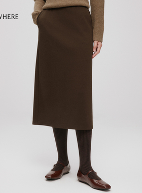 ELSEWHERE珂思【商场同款】通勤H型直筒开叉半身裙女2025冬季新款