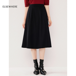 商场同款 黑色修身 ELSEWHERE珂思 羊毛100时尚 半身裙女秋季 新款