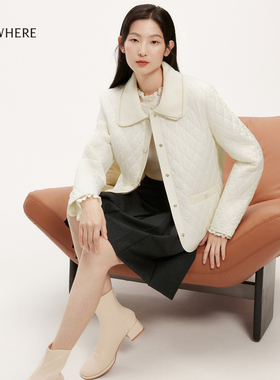 ELSEWHERE珂思【商场同款】气质香风白色棉服外套女2025秋季新款