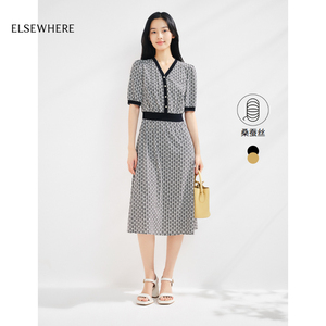 【真丝】ELSEWHERE珂思商场同款法式碎花连衣裙女装夏新款修身