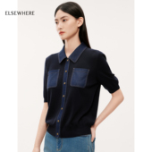 新款 上衣25秋季 桑蚕丝高支棉 ELSEWHERE珂思异材拼接针织小衫
