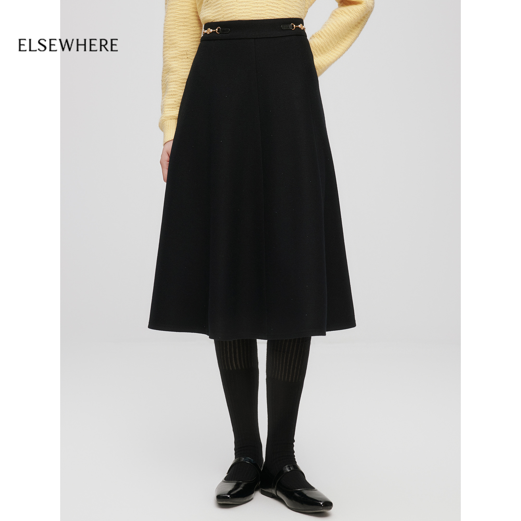 珂思质感毛呢A字半身伞裙