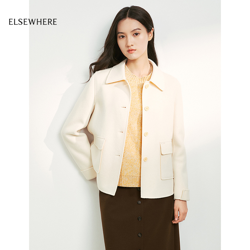 绢丝羊毛毛呢外套ELSEWHERE珂思