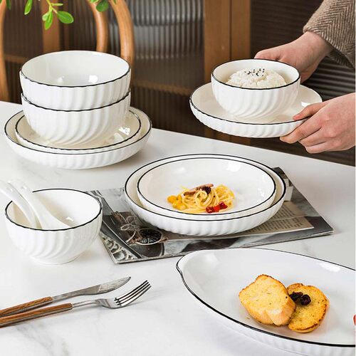 Ceramic Tableware Set, Household Bowls Plates Chopsticks