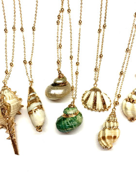 Women's Ball Chain Necklace Natural Shell Conch Pendant 项链