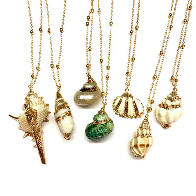 Women's Ball Chain Necklace Natural Shell Conch Pendant 项链