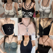 Dark Pendant Gothic Unisex Beaded Cross Necklace Choker