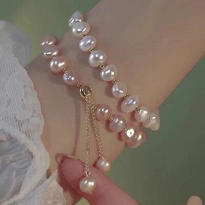Ladies' Freshwater Pearl Hand String Pearl Bracelet 珍珠手链