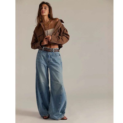 Women's Retro High Waist Flared Jeans, Wide Leg Denim Pants