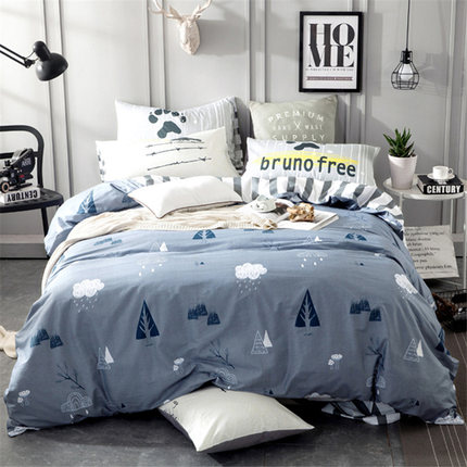 七好啄木鸟简约四件套全棉纯棉被套1.8m床夏季床上用品三件套床单