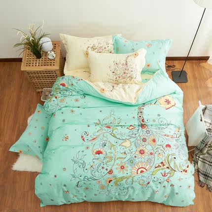 七好啄木鸟纯棉四件套卡通公主风全棉1.8m床单被套儿童床上用品