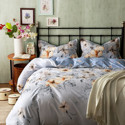 七好啄木鸟简约四件套全棉纯棉被套1.8m床夏季床上用品三件套床单