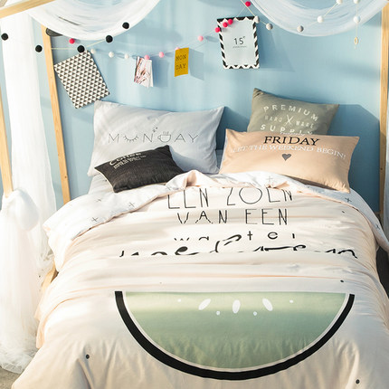 七好啄木鸟全棉四件套 纯棉床单被套1.8m床双人1.5米床上用品套件